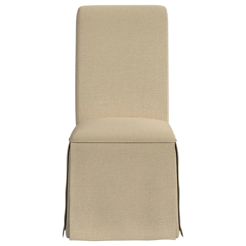 Ensemble de 2 chaises de salle à manger, dossier haut avec bords roulés, base à jupe, beige.