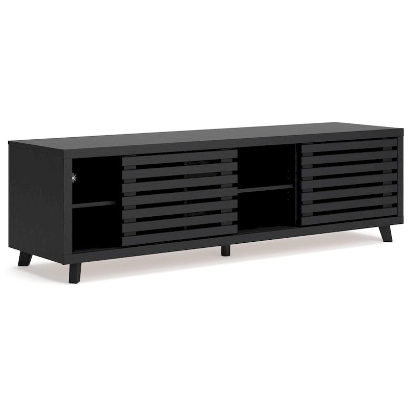 Meuble TV grand format, 4 étagères, finition grain de bois noir, 183 cm