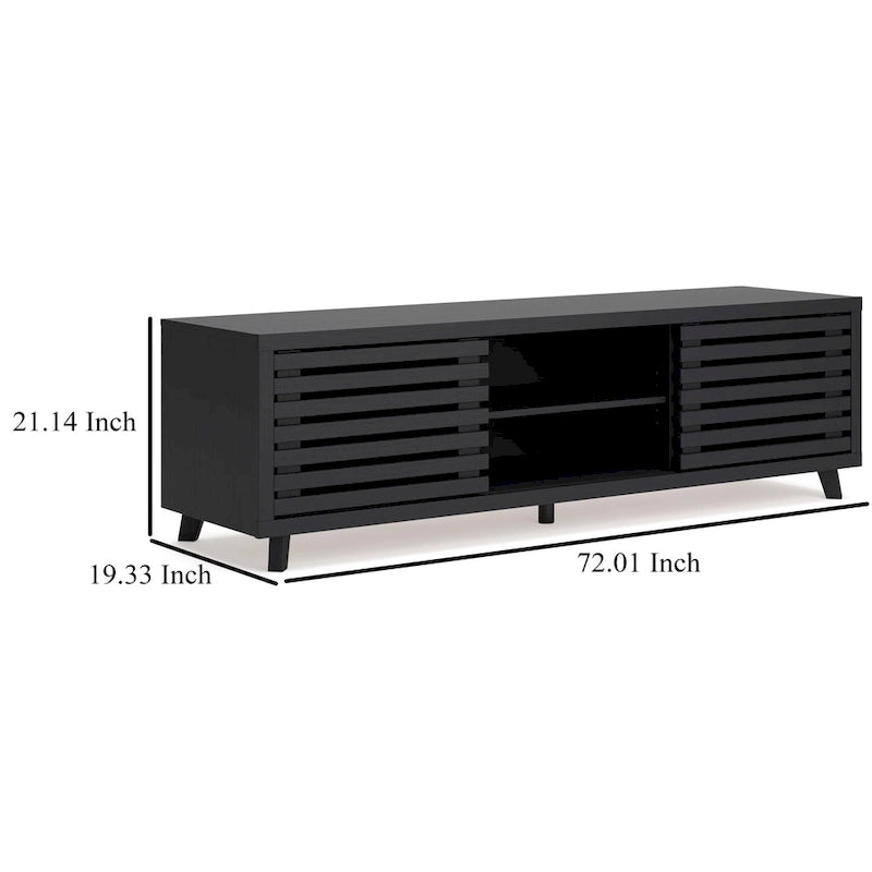 Meuble TV grand format, 4 étagères, finition grain de bois noir, 183 cm
