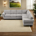 Canapé d'angle en chenille 6 places de 278 cm avec accoudoirs roulés décorés de rivets, coussins et cadre en bois