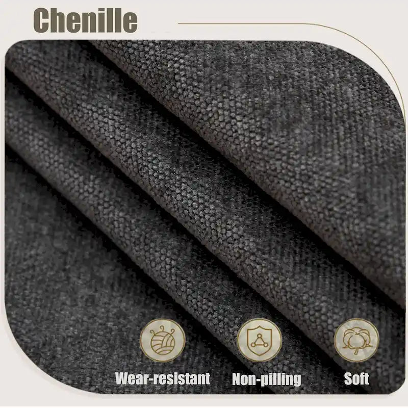 Canapé d'angle en chenille 6 places de 278 cm avec accoudoirs roulés décorés de rivets, coussins et cadre en bois