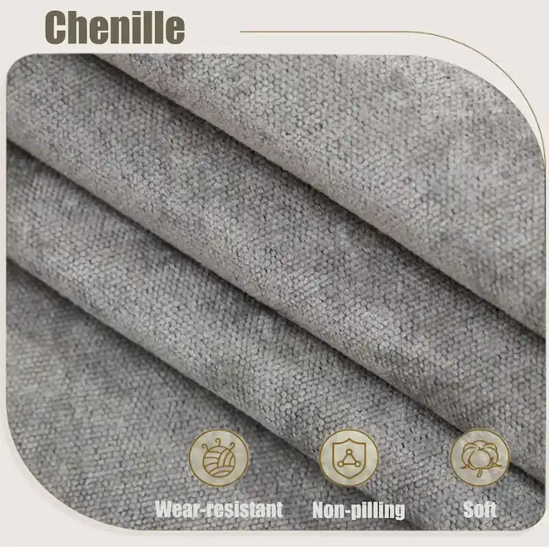 Canapé d'angle en chenille 6 places de 278 cm avec accoudoirs roulés décorés de rivets, coussins et cadre en bois