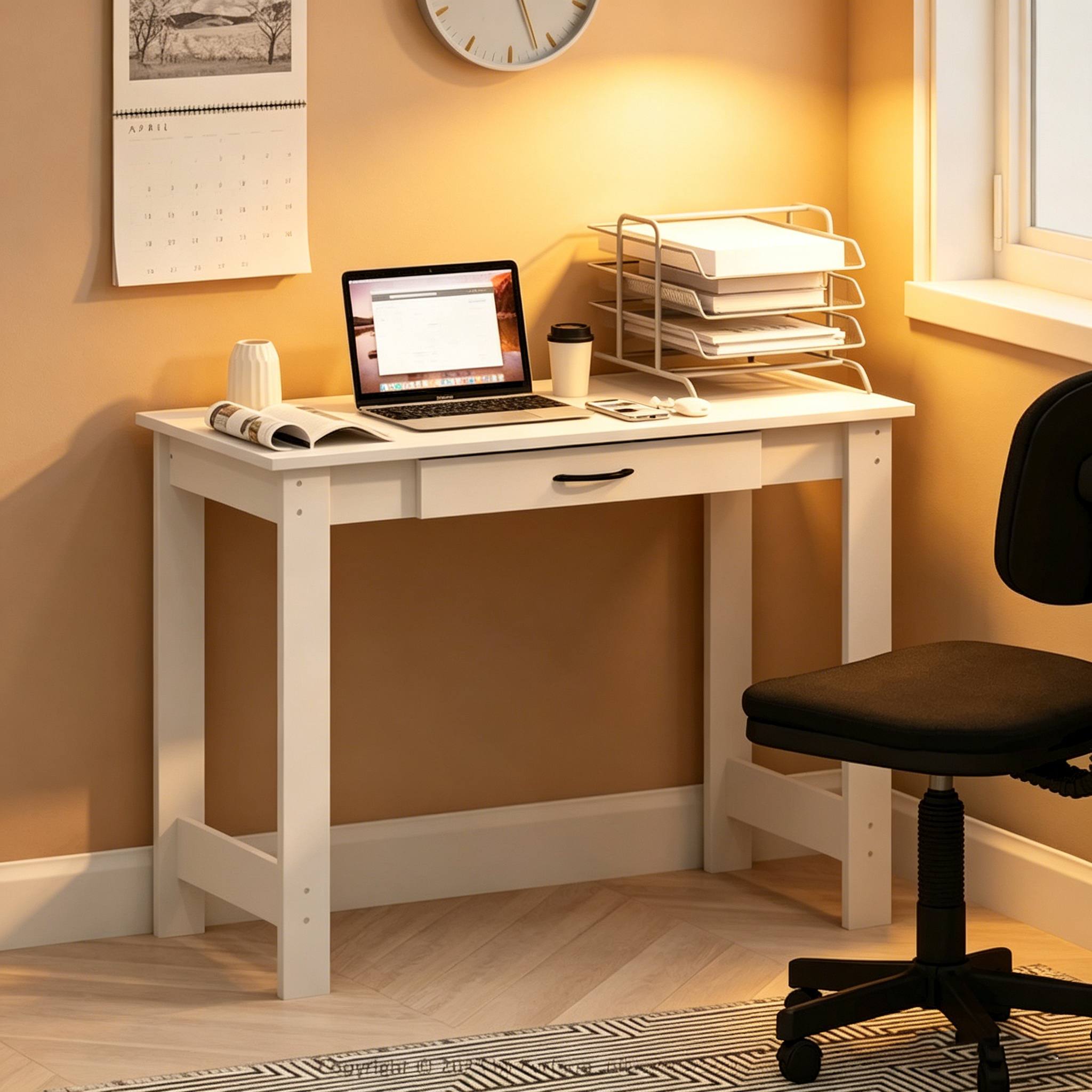 Furinno JAYA Bureau avec tiroirs, blanc