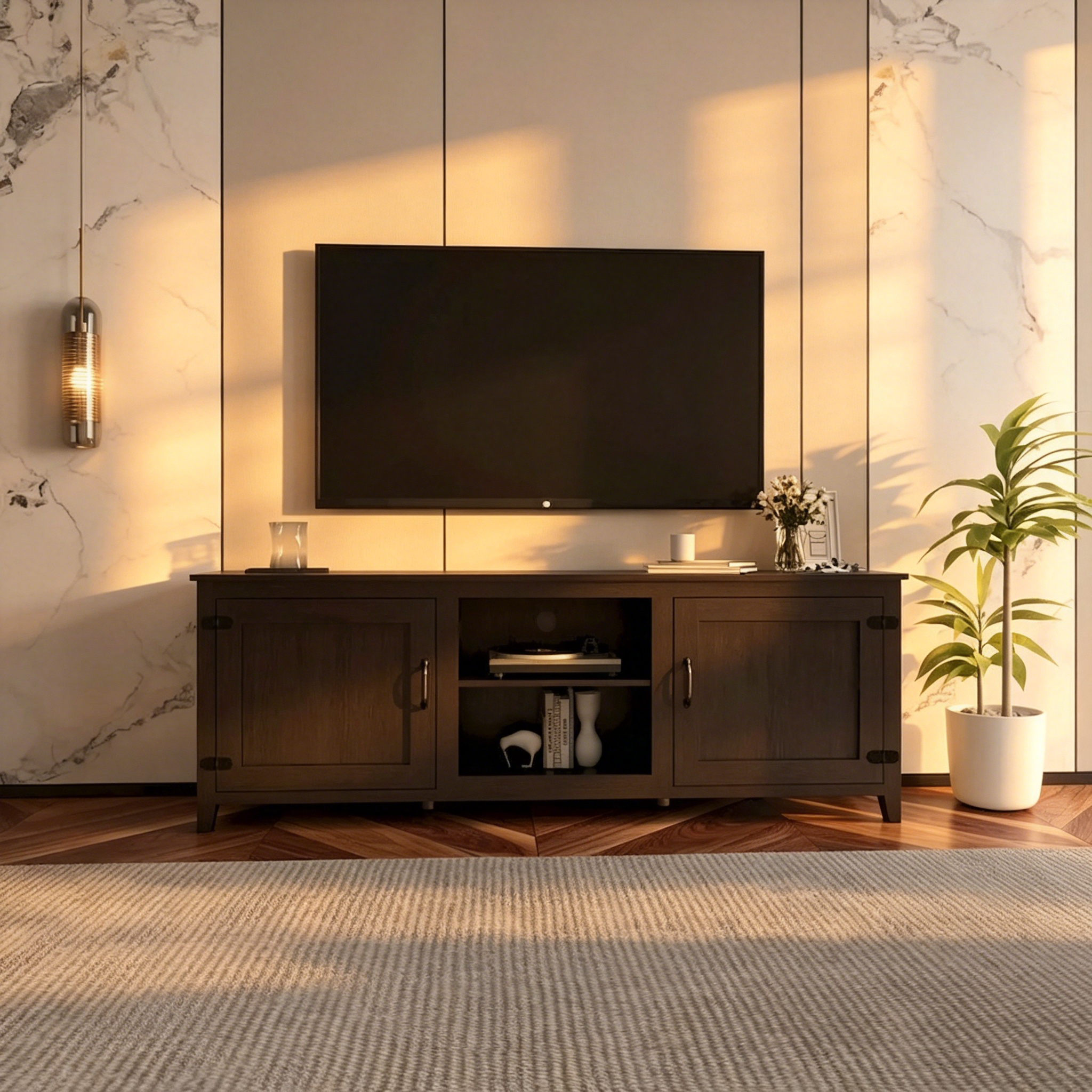Meuble TV industriel avec 2 armoires de rangement et 4 étagères pour salons, chambres et salles de jeux