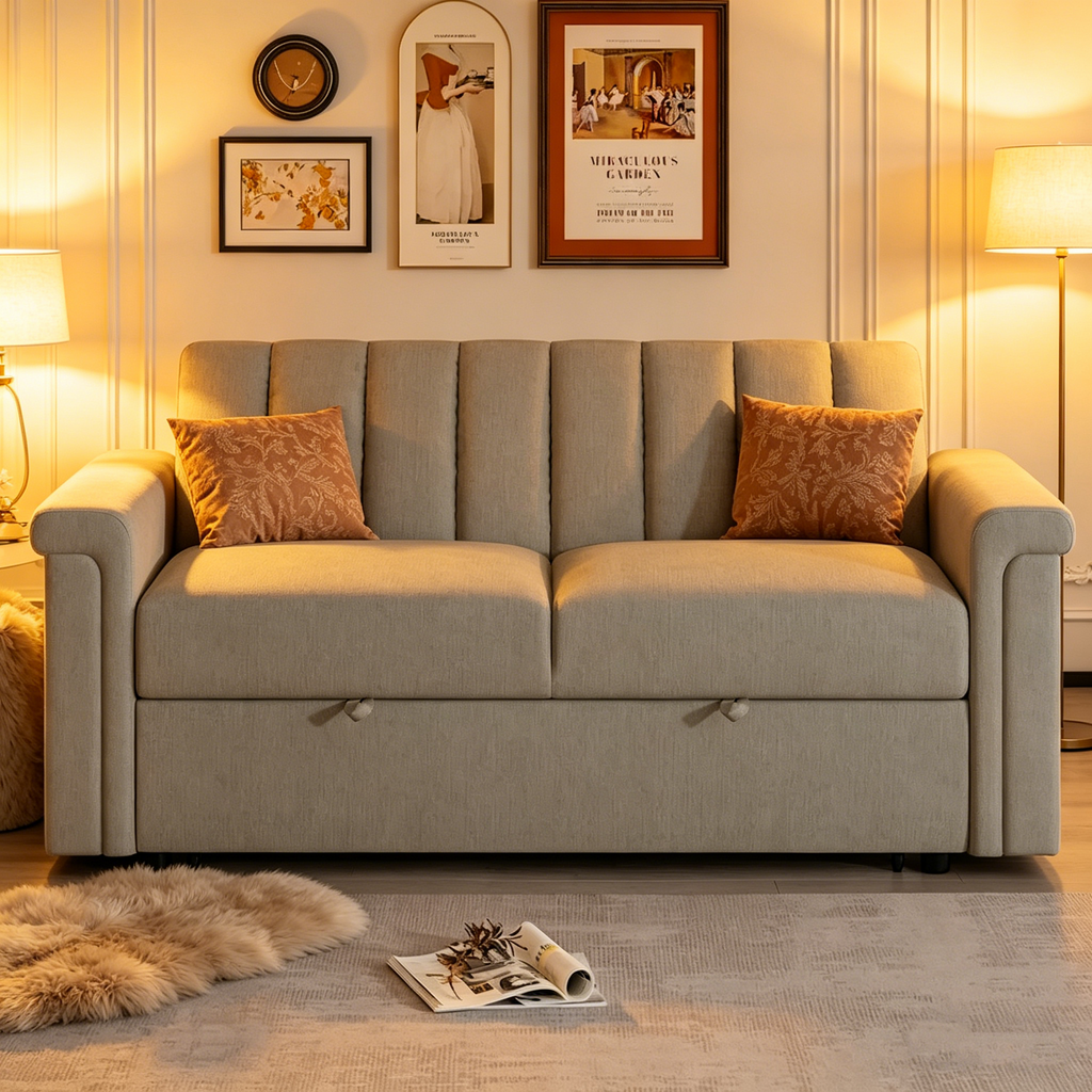 Canapé convertible capitonné avec couchage escamotable