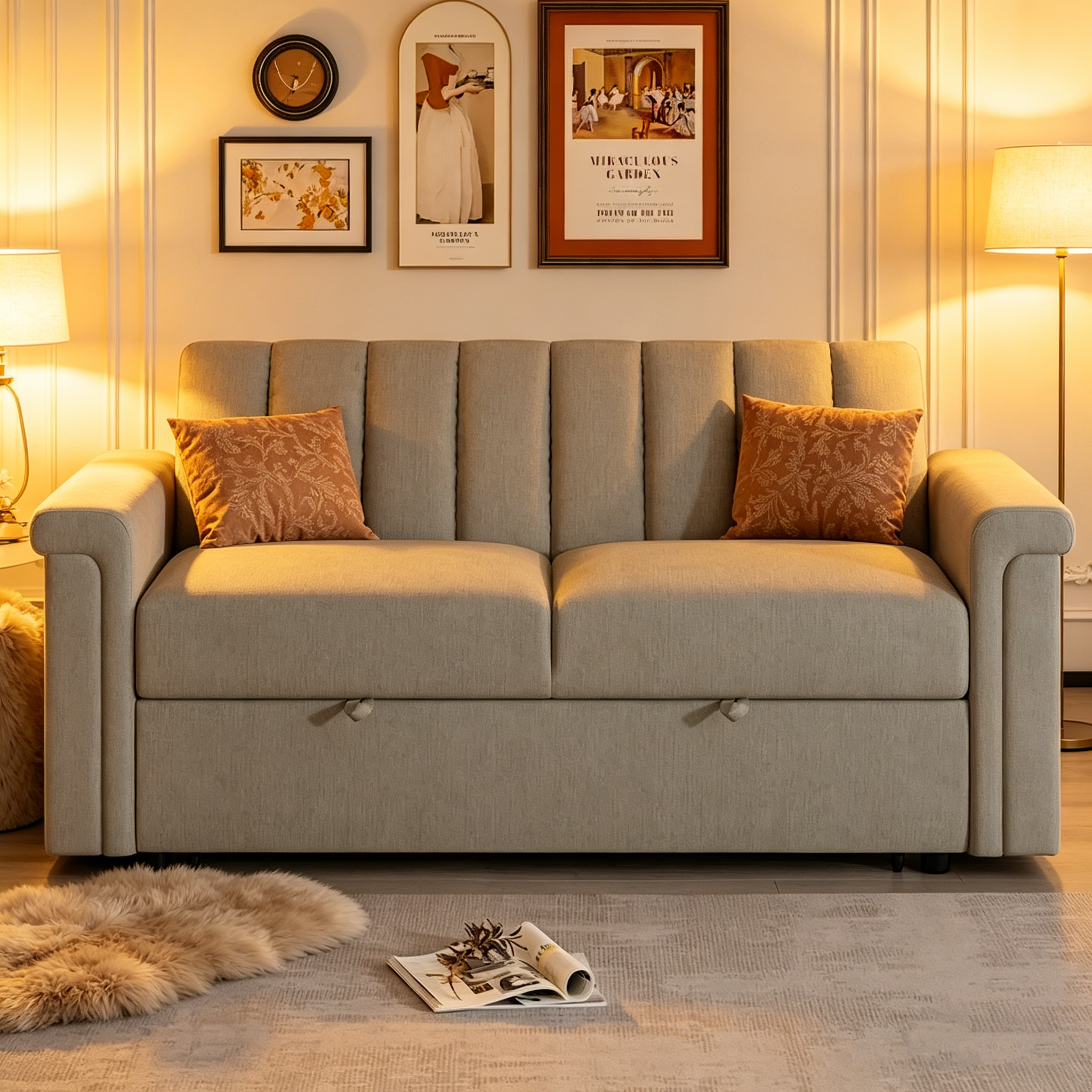 Canapé convertible capitonné avec couchage escamotable