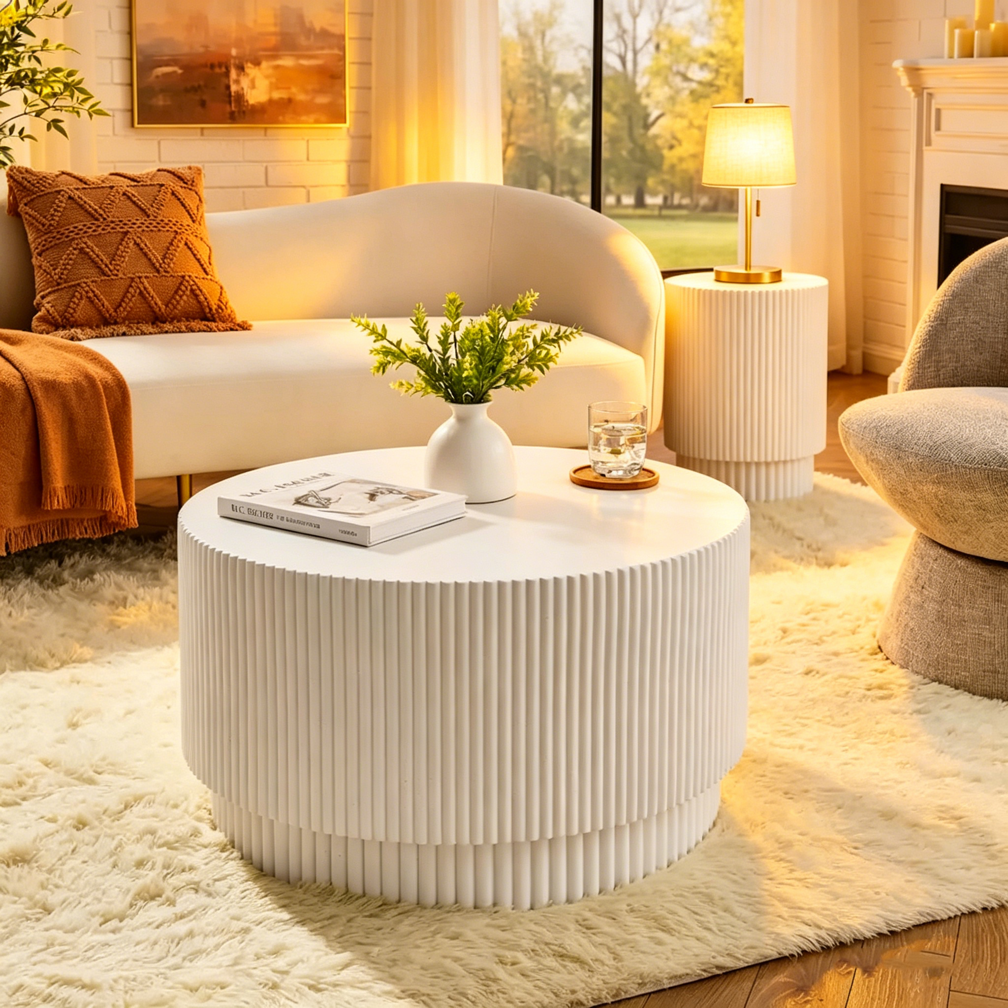 Table Basse H-Barrel de 40 cm, Style Nordique, Design Simple, Adaptée à Une Utilisation Intérieure Et Extérieure, Matériau Oxyde De Magnésium