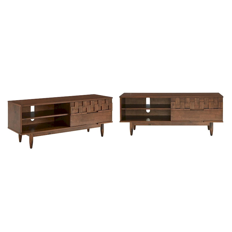 Meuble TV double tiroir en bois de style médiéval - 150 cm