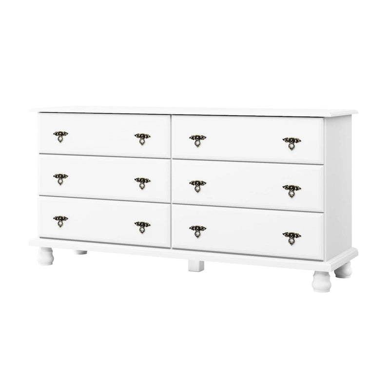 Commode à 6 tiroirs en bois massif de style traditionnel (miroir en option)