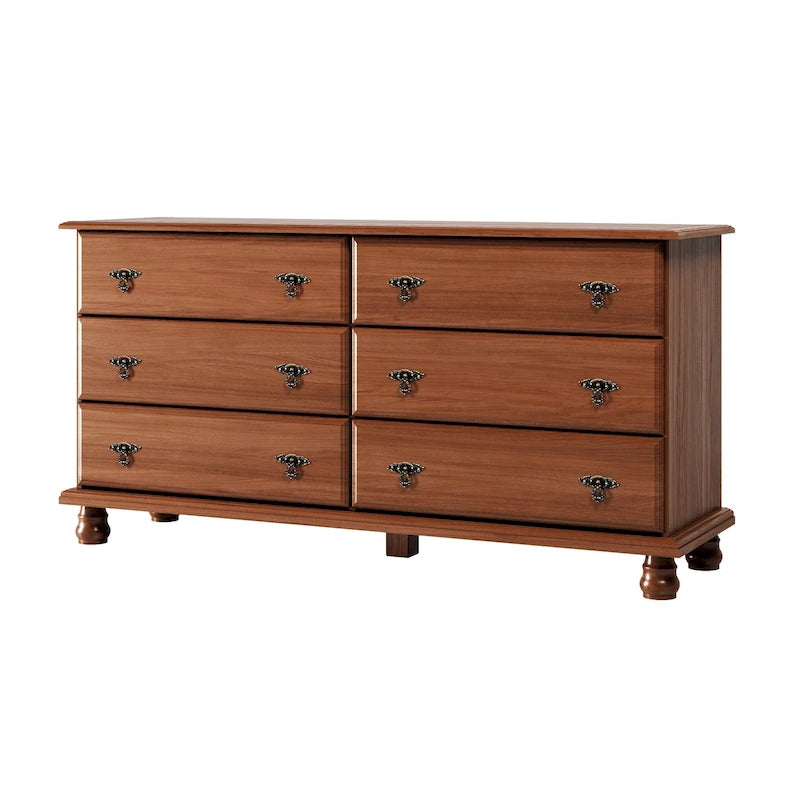 Commode à 6 tiroirs en bois massif de style traditionnel (miroir en option)