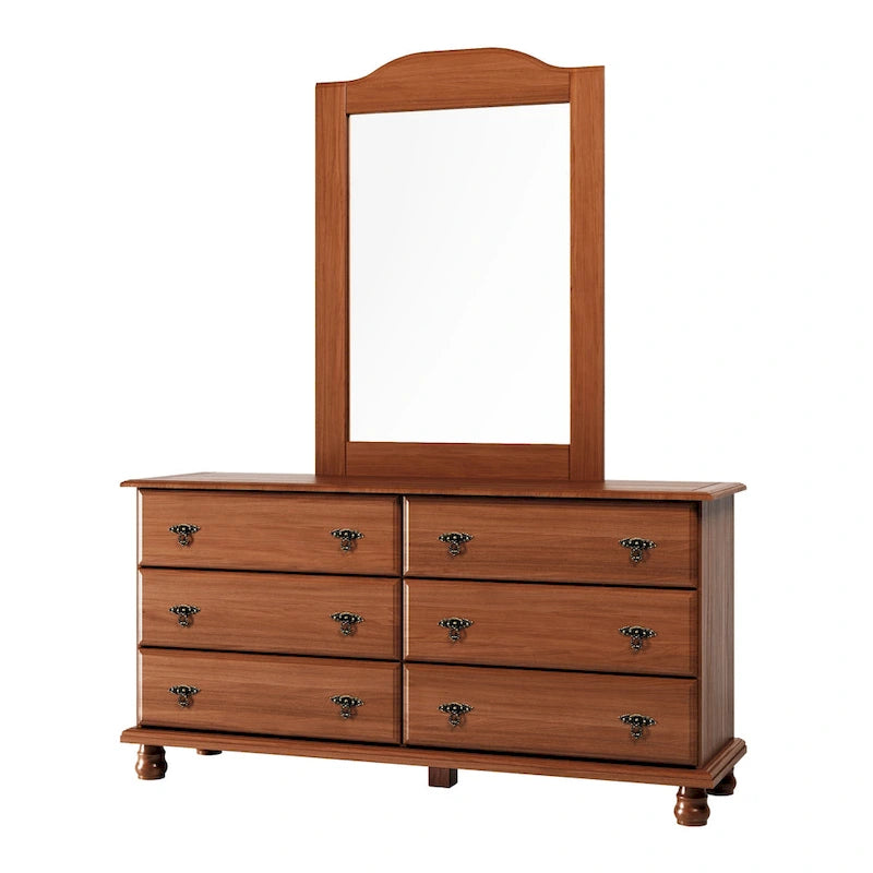 Commode à 6 tiroirs en bois massif de style traditionnel (miroir en option)
