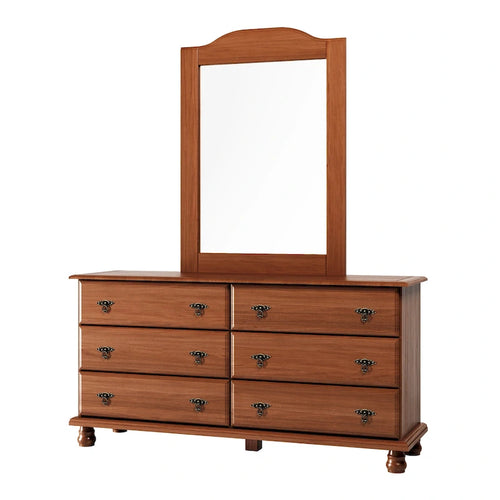 Commode à 6 tiroirs en bois massif de style traditionnel (miroir en option)