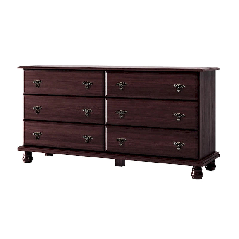 Commode à 6 tiroirs en bois massif de style traditionnel (miroir en option)