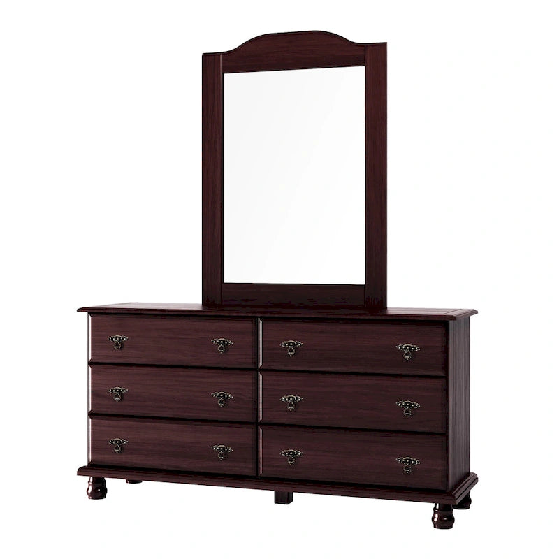 Commode à 6 tiroirs en bois massif de style traditionnel (miroir en option)