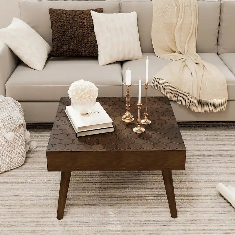 Table basse carrée en bois massif de style rustique, adaptée au salon - 61 cm de large x 61 cm de long x 38,9 cm de haut