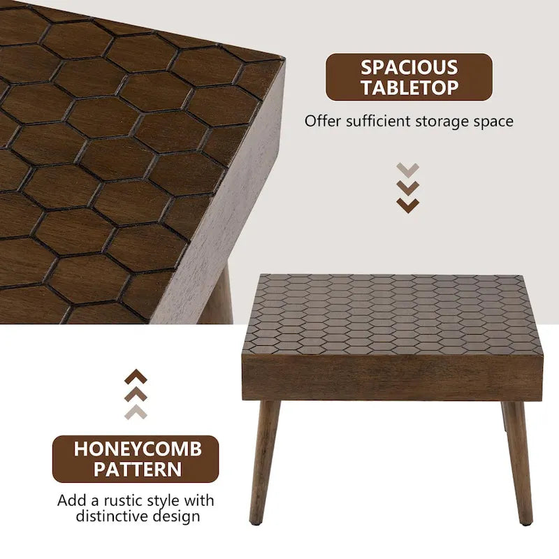 Table basse carrée en bois massif de style rustique, adaptée au salon - 61 cm de large x 61 cm de long x 38,9 cm de haut