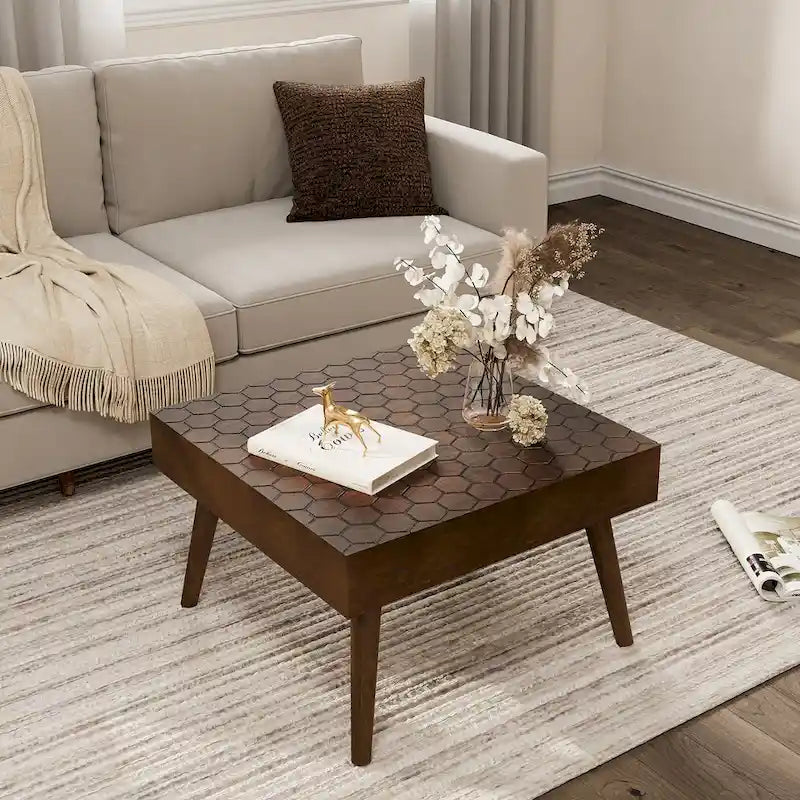 Table basse carrée en bois massif de style rustique, adaptée au salon - 61 cm de large x 61 cm de long x 38,9 cm de haut