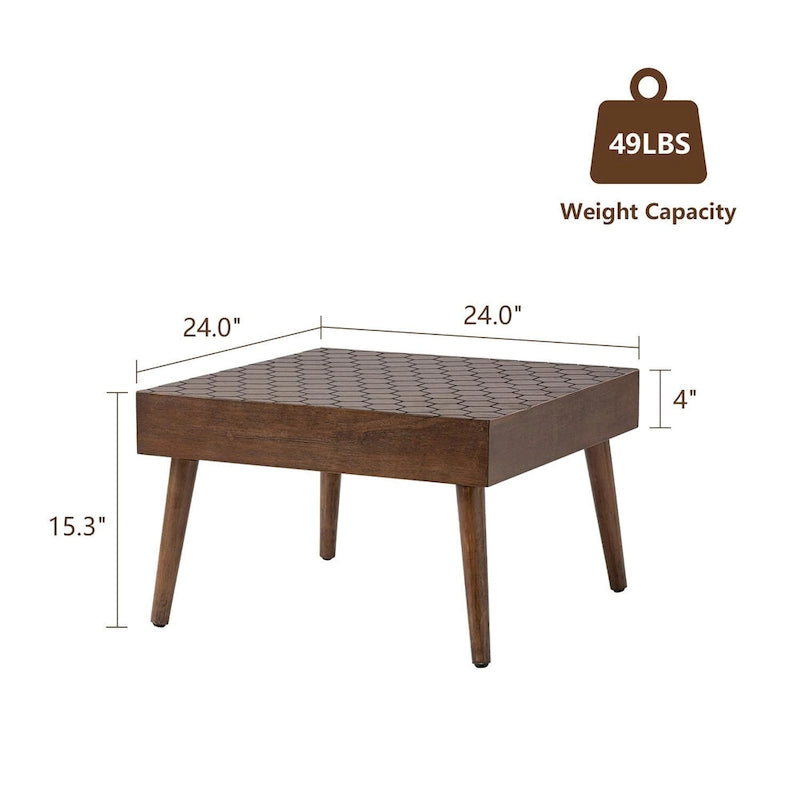 Table basse carrée en bois massif de style rustique, adaptée au salon - 61 cm de large x 61 cm de long x 38,9 cm de haut