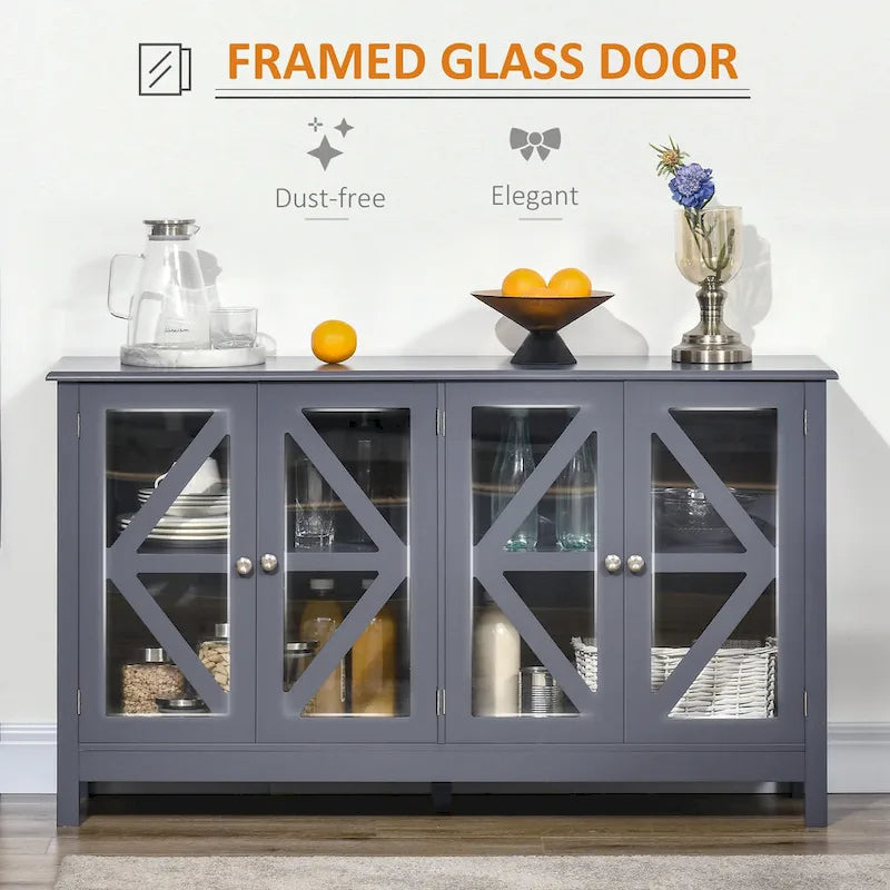 Bahut de cuisine avec étagères de rangement réglables pour les repas sous forme de buffet.