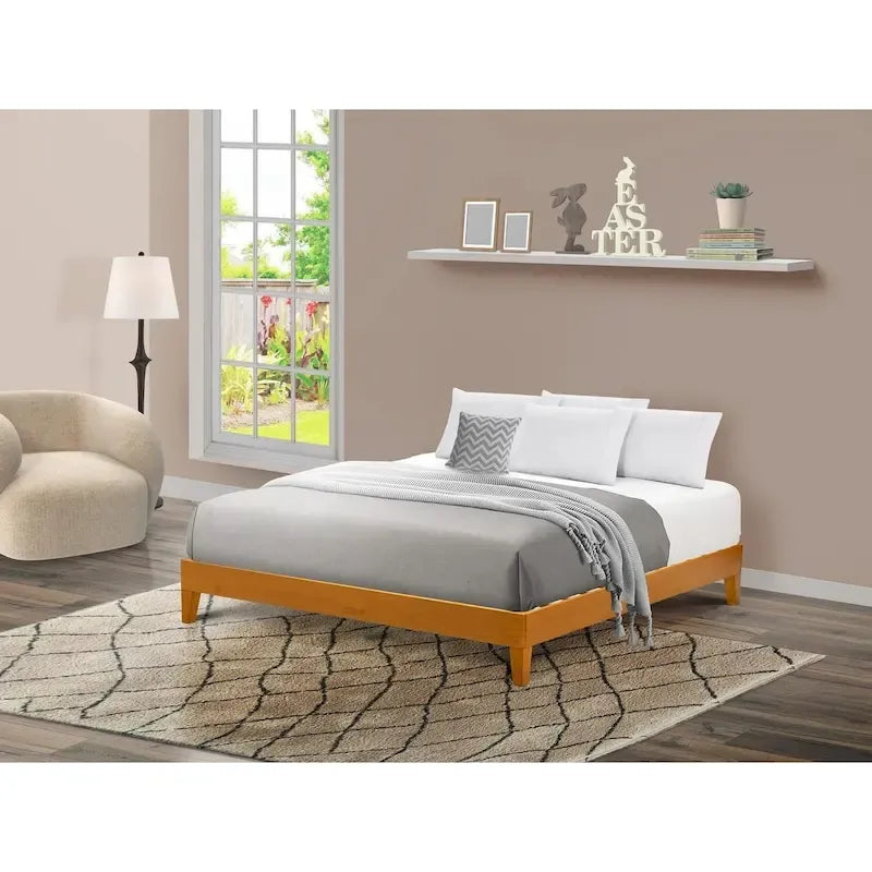 Cadre de lit plateforme king-size avec 4 pieds en bois massif et 2 pieds de support centraux supplémentaires (couleur du cadre en option)