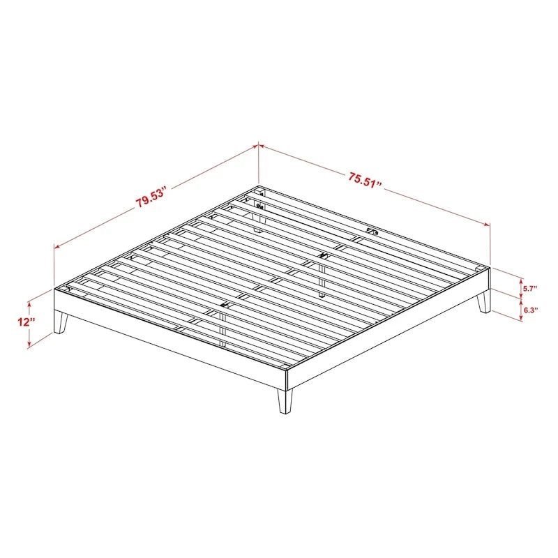 Cadre de lit plateforme king-size avec 4 pieds en bois massif et 2 pieds de support centraux supplémentaires (couleur du cadre en option)