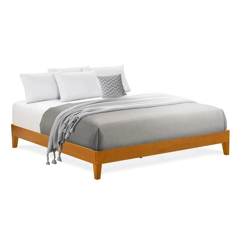 Cadre de lit plateforme king-size avec 4 pieds en bois massif et 2 pieds de support centraux supplémentaires (couleur du cadre en option)