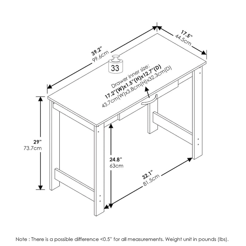 Furinno JAYA Bureau avec tiroirs, blanc