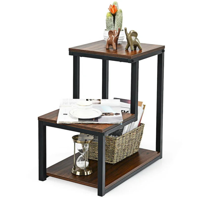 Table d'appoint à 3 niveaux / Table de chevet (avec étagère de rangement)