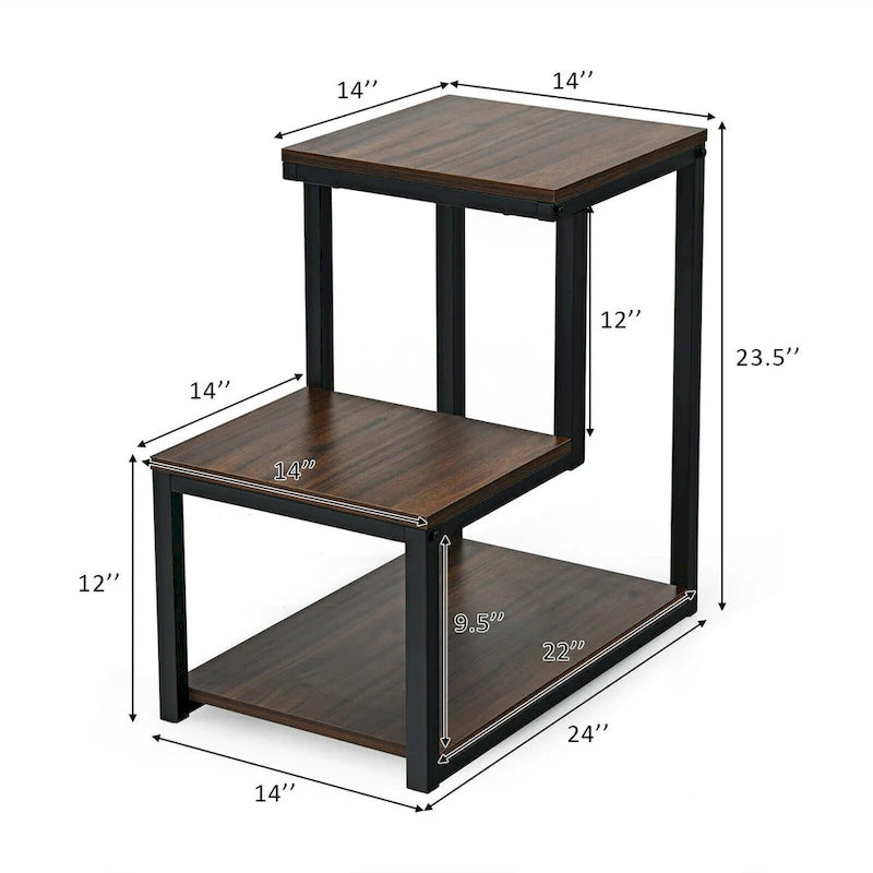 Table d'appoint à 3 niveaux / Table de chevet (avec étagère de rangement)