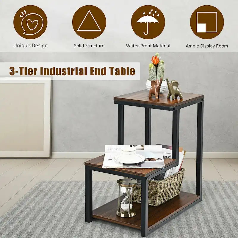 Table d'appoint à 3 niveaux / Table de chevet (avec étagère de rangement)