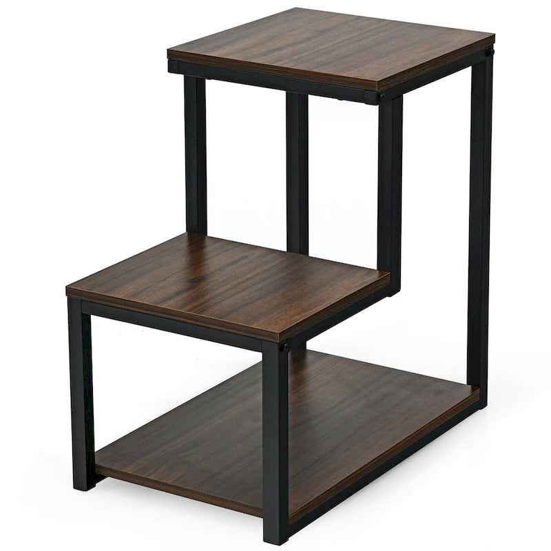 Table d'appoint à 3 niveaux / Table de chevet (avec étagère de rangement)