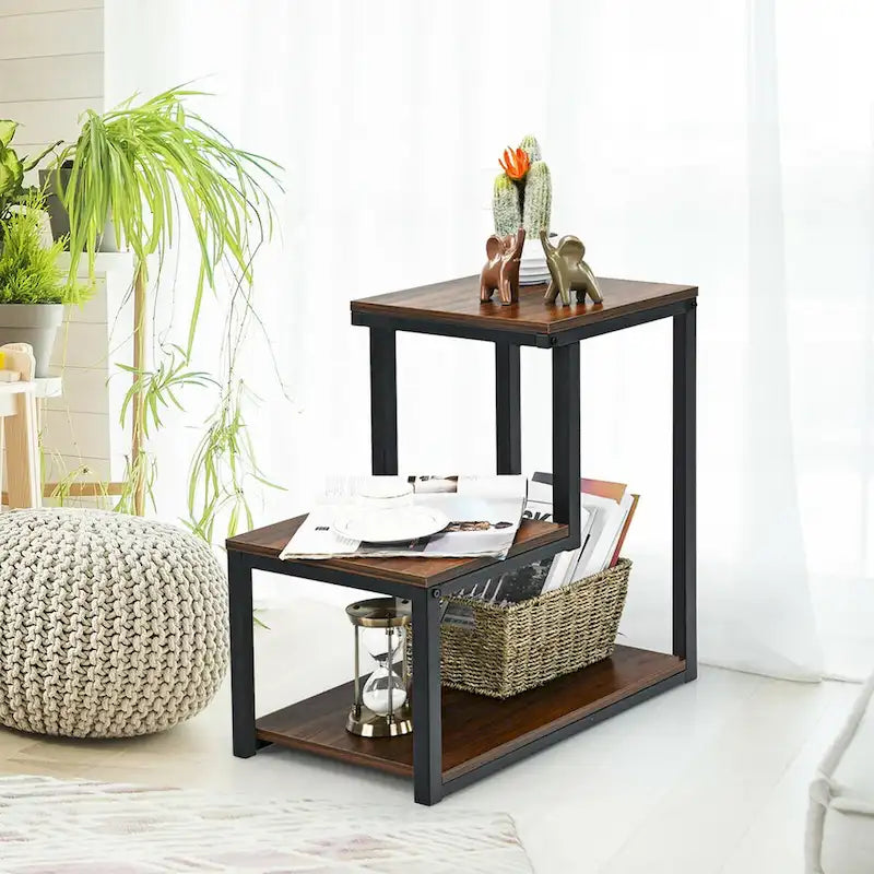 Table d'appoint à 3 niveaux / Table de chevet (avec étagère de rangement)
