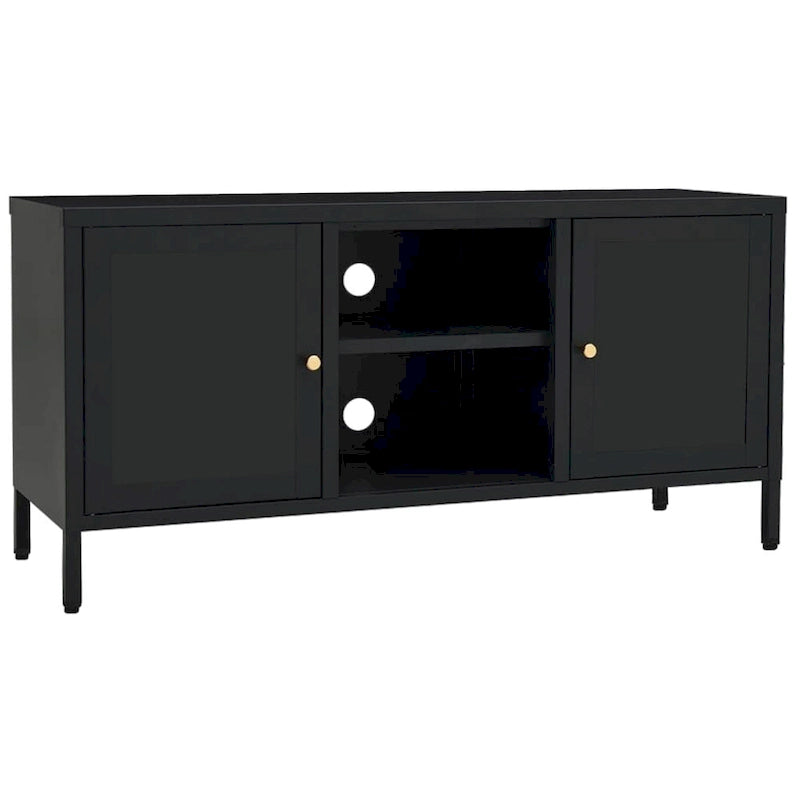 Meuble TV noir, dimensions 41,3 x 13,7 x 20,4 mm, en verre trempé.