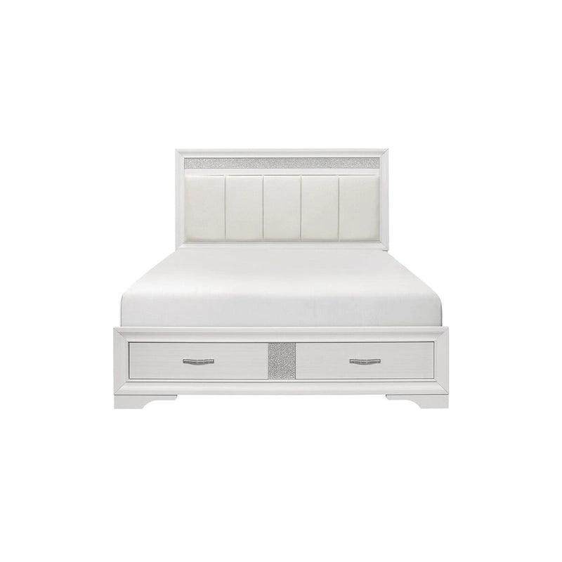Lit plateforme de rangement moderne blanc en similicuir