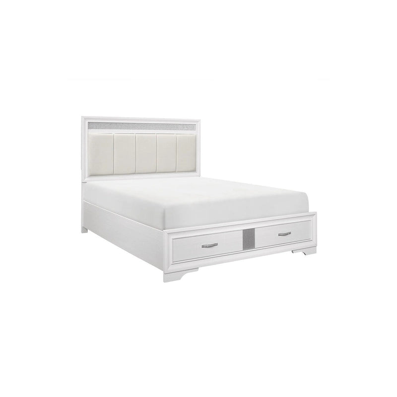 Lit plateforme de rangement moderne blanc en similicuir