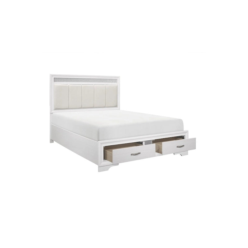 Lit plateforme de rangement moderne blanc en similicuir