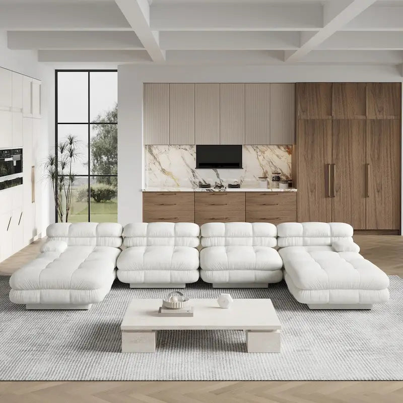 Canapé sectionnel modulaire convertible 146, canapé sectionnel de luxe moderne en forme de U à 6 places avec chaises longues et poufs pour salon