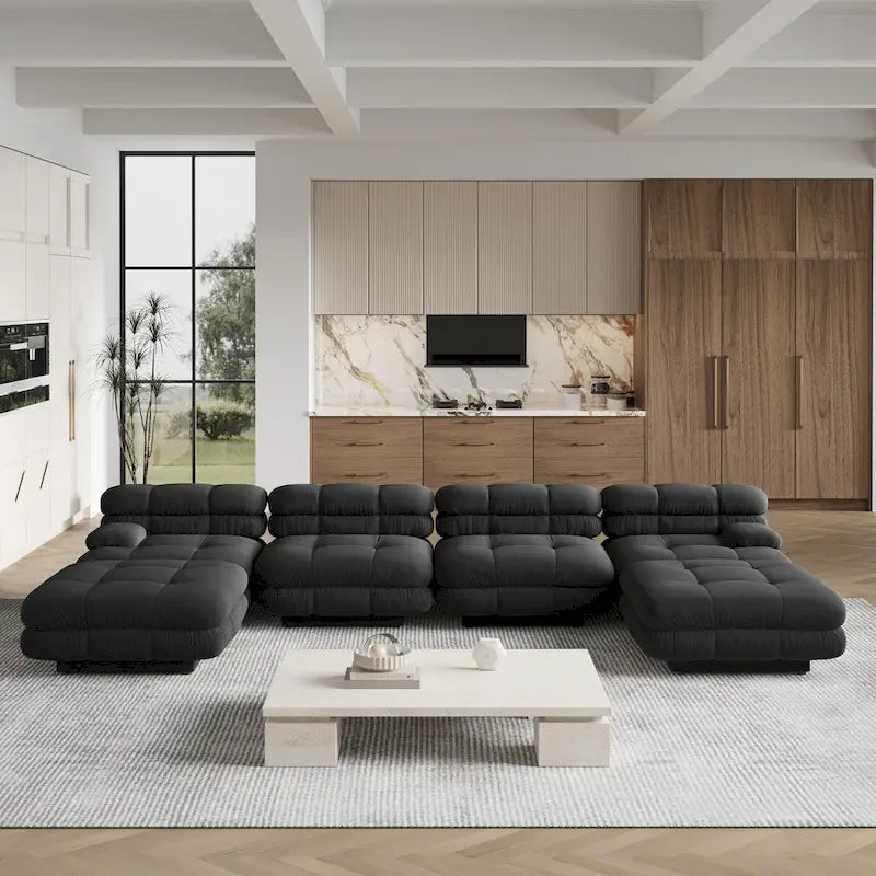 Canapé sectionnel modulaire convertible 146, canapé sectionnel de luxe moderne en forme de U à 6 places avec chaises longues et poufs pour salon