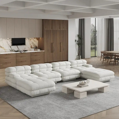 Canapé sectionnel modulaire convertible 146, canapé sectionnel de luxe moderne en forme de U à 6 places avec chaises longues et poufs pour salon