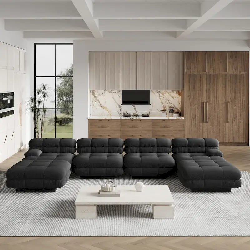 Canapé sectionnel modulaire convertible 146, canapé sectionnel de luxe moderne en forme de U à 6 places avec chaises longues et poufs pour salon