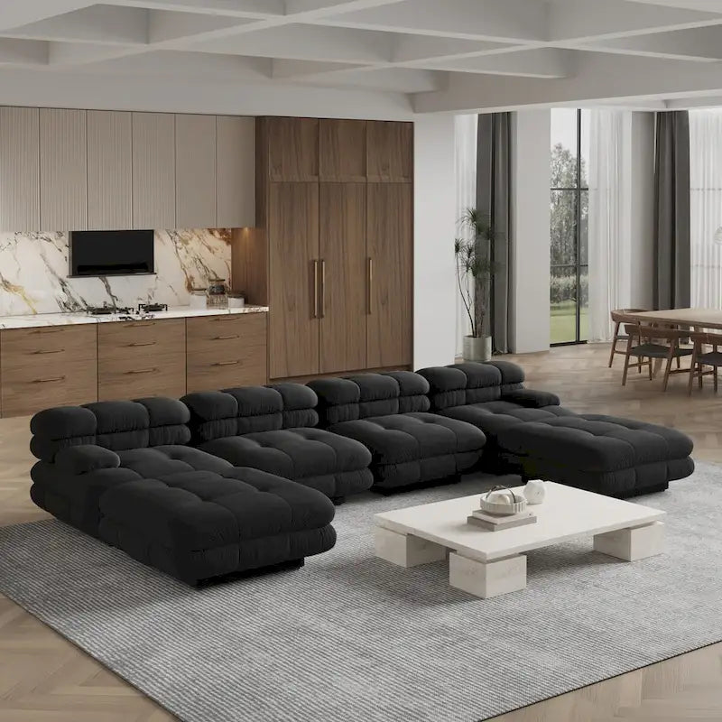 Canapé sectionnel modulaire convertible 146, canapé sectionnel de luxe moderne en forme de U à 6 places avec chaises longues et poufs pour salon