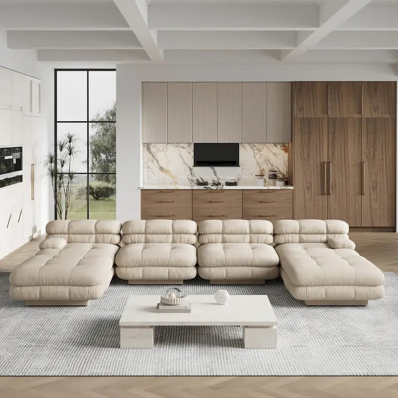 Canapé sectionnel modulaire convertible 146, canapé sectionnel de luxe moderne en forme de U à 6 places avec chaises longues et poufs pour salon