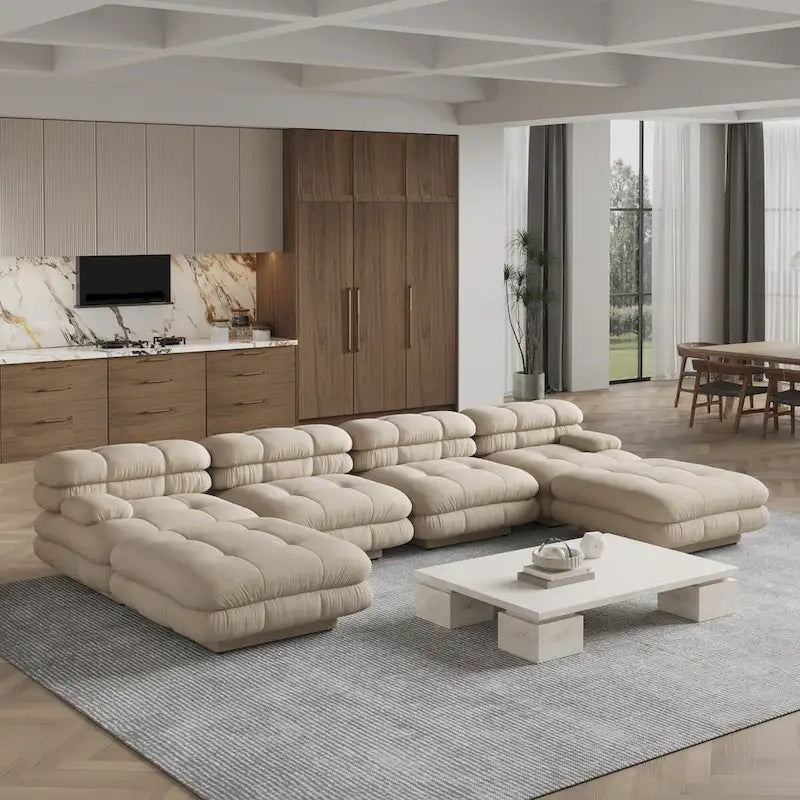 Canapé sectionnel modulaire convertible 146, canapé sectionnel de luxe moderne en forme de U à 6 places avec chaises longues et poufs pour salon