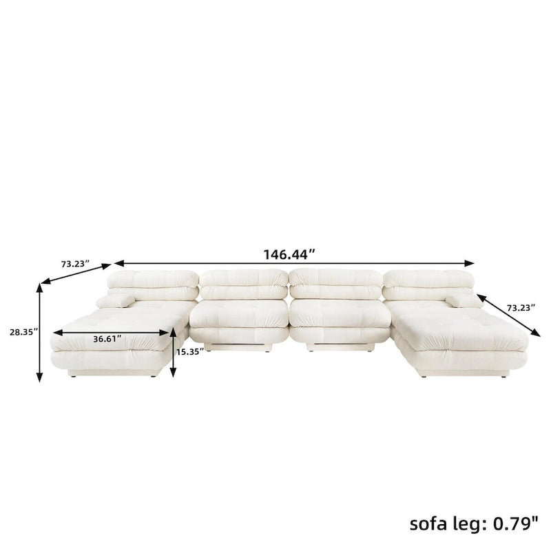 Canapé sectionnel modulaire convertible 146, canapé sectionnel de luxe moderne en forme de U à 6 places avec chaises longues et poufs pour salon