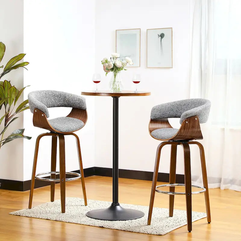 Ensemble trois pièces composé de deux tabourets de bar pivotants réglables et d'une table de bar en similicuir.