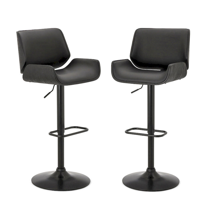Ensemble trois pièces composé de deux tabourets de bar pivotants réglables et d'une table de bar en similicuir.