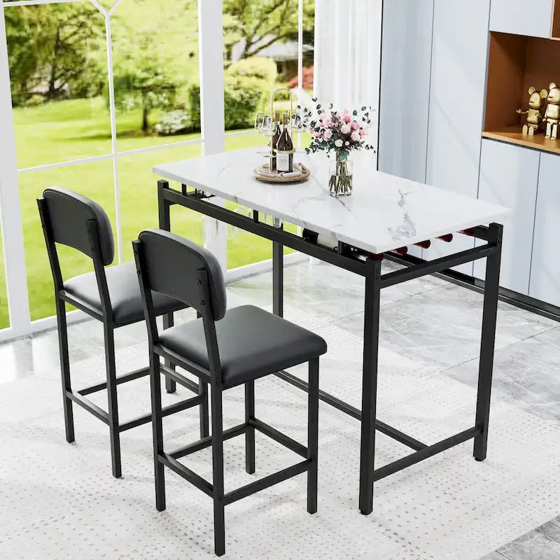 Ensemble table et chaises de cuisine pour 2 personnes, ensemble de 3 pièces avec 2 chaises, ensemble de bar pour petits espaces, petit-déjeuner, pub