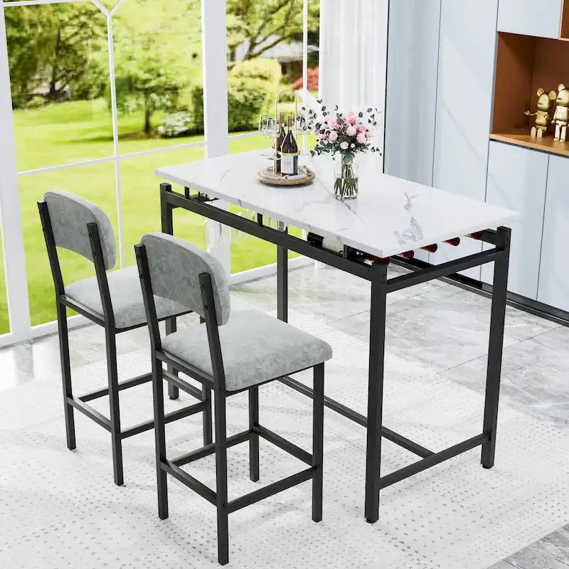 Ensemble table et chaises de cuisine pour 2 personnes, ensemble de 3 pièces avec 2 chaises, ensemble de bar pour petits espaces, petit-déjeuner, pub