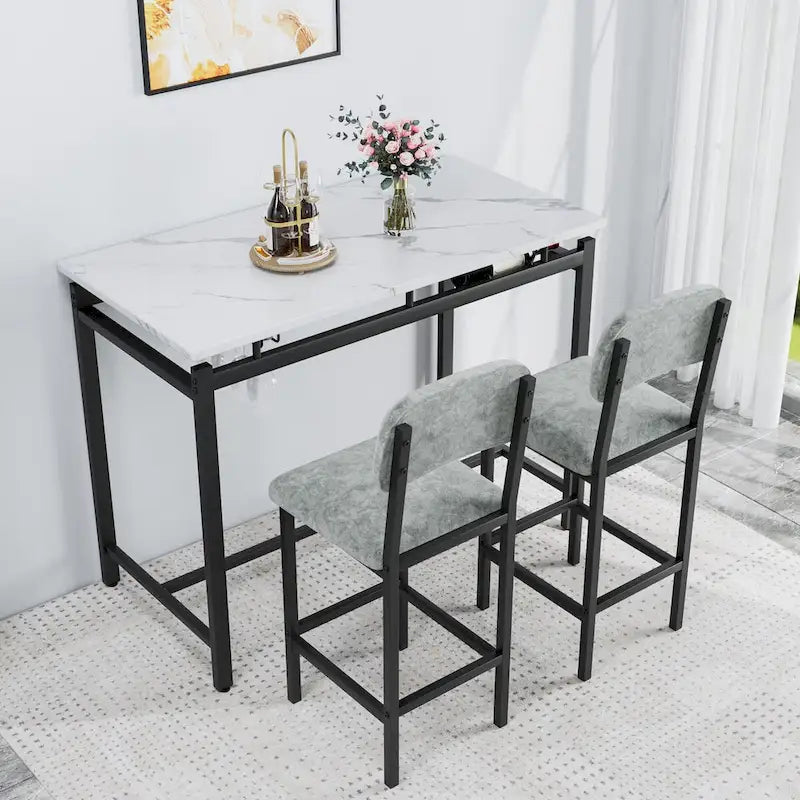 Ensemble table et chaises de cuisine pour 2 personnes, ensemble de 3 pièces avec 2 chaises, ensemble de bar pour petits espaces, petit-déjeuner, pub