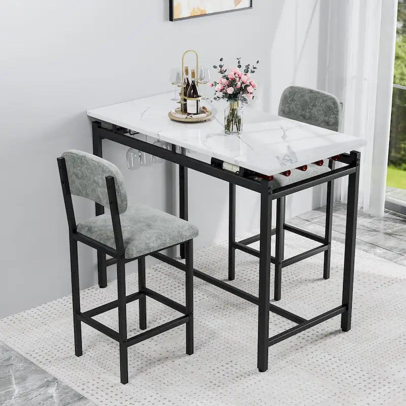 Ensemble table et chaises de cuisine pour 2 personnes, ensemble de 3 pièces avec 2 chaises, ensemble de bar pour petits espaces, petit-déjeuner, pub
